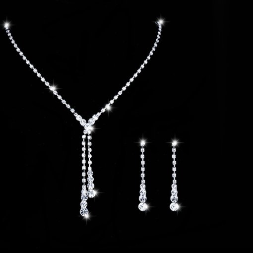2024 New Bridal Ornament rhinestone tassel water drop crystal earrings and necklace set wedding dress studio head - Image 9