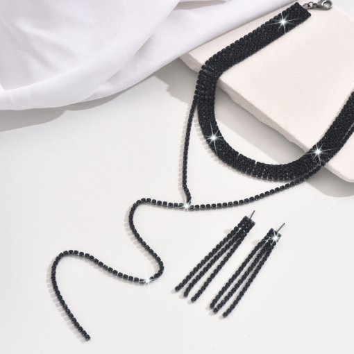 Europe and America cross border new full diamond multi-layer necklace fashion simple style long tassel necklace clavicle chain female accessories wholesale - Image 3