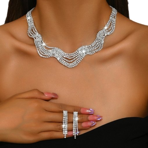 European and American decorative necklace women's clavicle chain fashion all-match crystal necklace and earrings suite bridal ball dinner accessories - Image 5