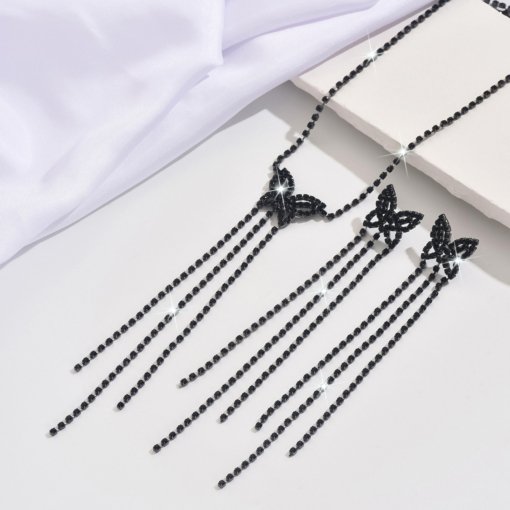 Europe and America cross border high-end butterfly-shaped long tassel necklace and earrings suite high-grade necklace earrings two-piece set - Image 3