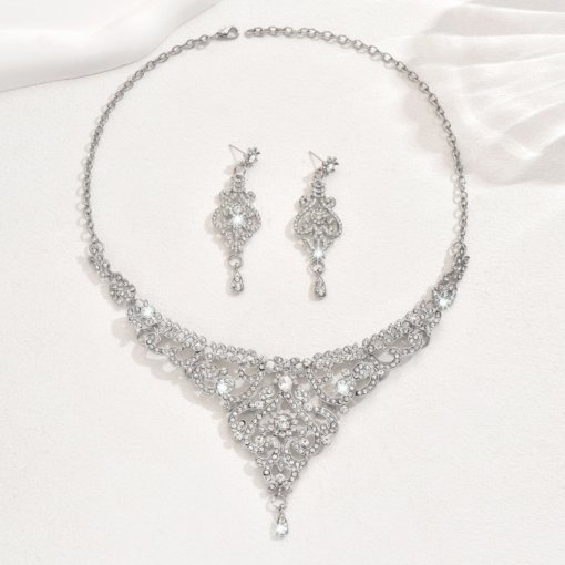 Amazon cross-border e-commerce European and American exaggerated rhinestone necklace and earrings suite bridal dress banquet women's accessories - Image 5