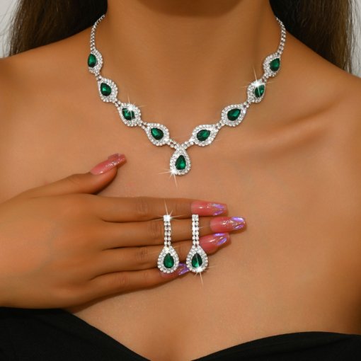 European and American entry lux high-grade zircon Jewelry necklace earrings niche retro clavicle chain fashionable all-match necklace suit - Image 2