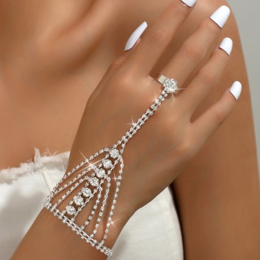 American and European fashion elegant bracelet ring one finger chain Women's versatile rhinestone bracelet 1001