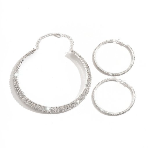 2024 fashion elegant luxury full diamond shiny rhinestones Paster neck collar bracelet tassel earrings suit bride ornament - Image 5