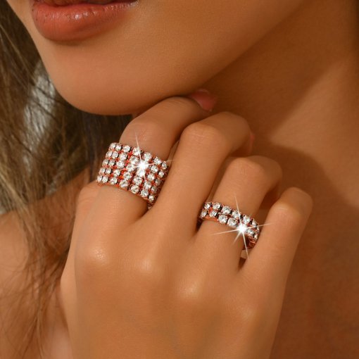 Fashion and fully-jewelled stretch ring Gold Silver multi-color optional fit women's party dinner daily wear - Image 3
