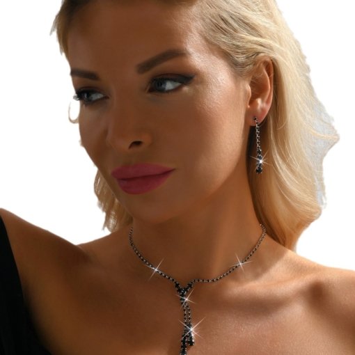 2024 New Bridal Ornament rhinestone tassel water drop crystal earrings and necklace set wedding dress studio head - Image 5