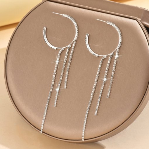 Foreign trade hot sale simple circle earrings women's accessories fashion personality rhinestone tassel earrings earrings earrings - Image 6
