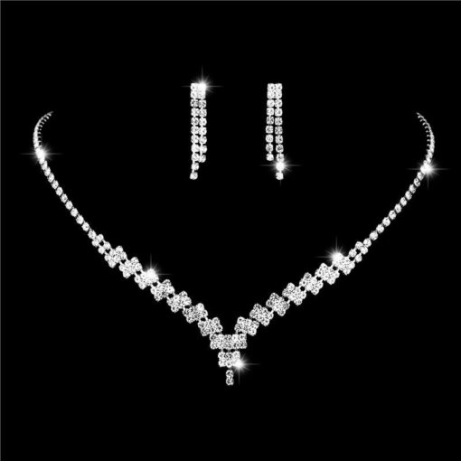 Wedding dress accessories dinner jewelry exquisite bride rhinestone quartz ornament necklace and earrings suite - 图片 6