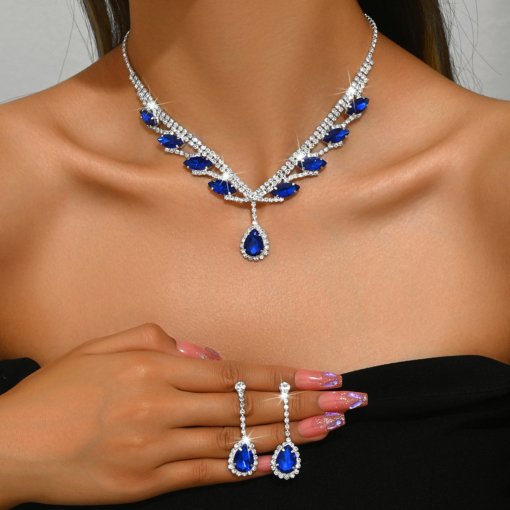 Foreign trade Jewelry factory wholesale europe and america cross border luxury rhinestone super beautiful necklace and earrings suite Jewelry set - Image 4