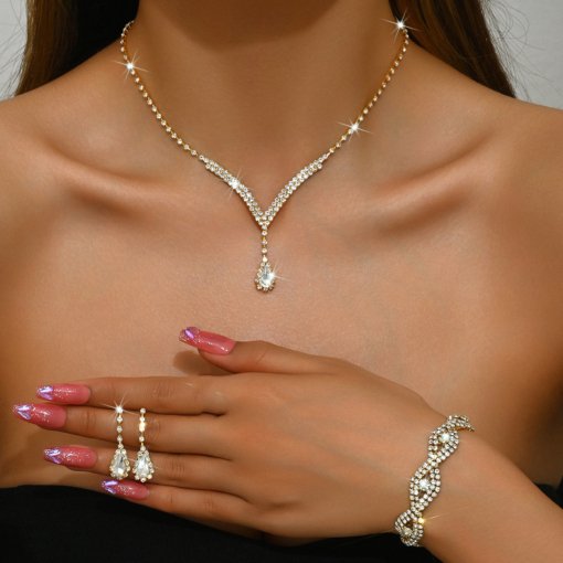 Cross-border e-commerce bride jewelry for girls European and American rhinestone necklace earrings earrings wedding jewelry suit wholesale - Image 19