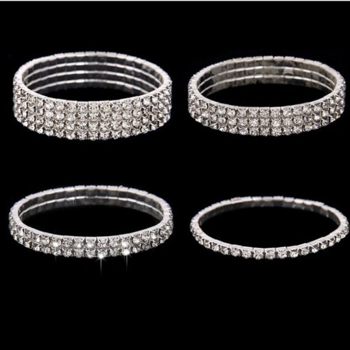 Factory in stock running quantity price single row double row three rows four rows rhinestone stretch white bracelet 888 - 图片 2