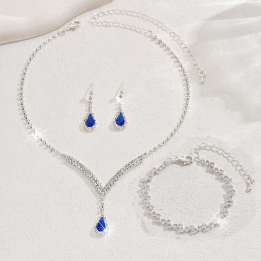 Cross-border e-commerce bride jewelry for girls European and American rhinestone necklace earrings earrings wedding jewelry suit wholesale - Image 9