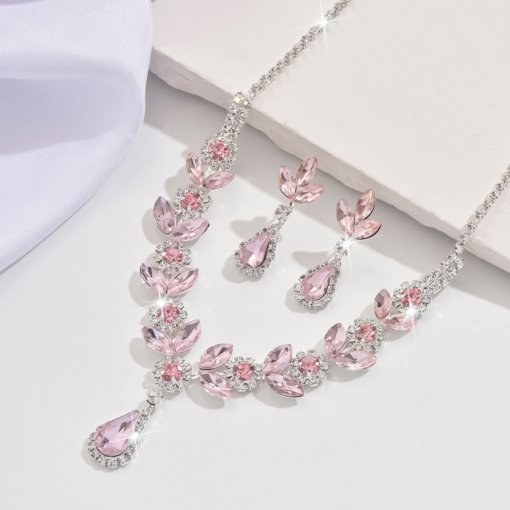 Bridal Ornament Crystal purple rhinestone necklace and earrings suite wedding dress accessories Korean Christmas dinner wear - 图片 6