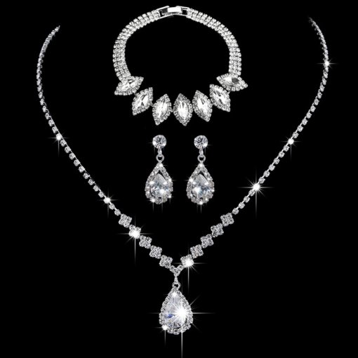 Bright full rhinestone zircon water drop necklace eardrops bride wedding jewelry shooting jewelry suit wholesale