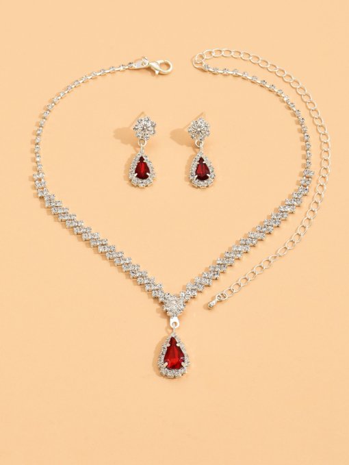 2024 new accessories wholesale metal diamond-studded necklace earrings two pieces/Three Pieces wedding bridal jewelry suit - 图片 13