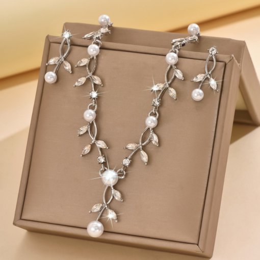 Fashion European and American style bridal suit fallen pearl necklace earrings fashion suit suit formal dress accessories - 图片 4