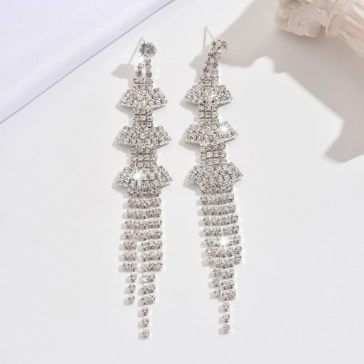 Korean style beautiful classical earrings ultra-long rhinestone tassel nightclub earrings dress banquet earrings wholesale - 图片 5