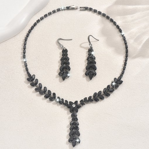 Fashion trend zircon luxury necklace and earrings suite ins black wheat set live broadcast super hot all-match luxury - Image 5