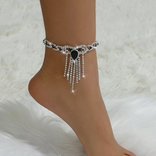 Hot sale in Europe and America sexy fashion popular style black water drop tassel rhinestone anklet female ankle over rhinestone jewelry lot - Image 9