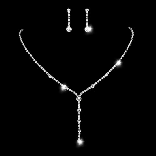 Suit jewelry simple rhinestone quartz women's earrings necklace bracelet three-piece suit suit wedding accessories necklace silver jewelry - 图片 6