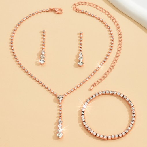 Fashion simple and popular jewelry suit necklace ear stud he originally bracelet single row cross-border hot sale wedding jewelry - 图片 10