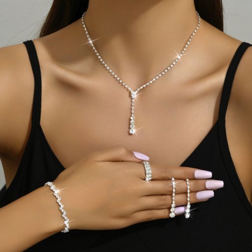 Fashion simple and popular jewelry suit necklace ear stud bracelet Diamond cross-border hot sale wedding jewelry