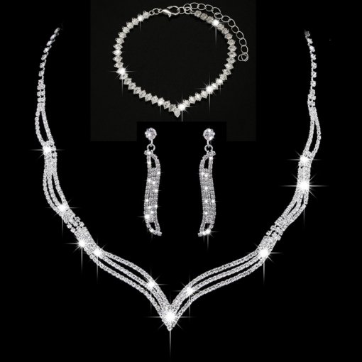 Bridal Ornament necklace wholesale European and American three-piece set diamond claw chain jewelry suit wholesale e-commerce supply - 图片 2