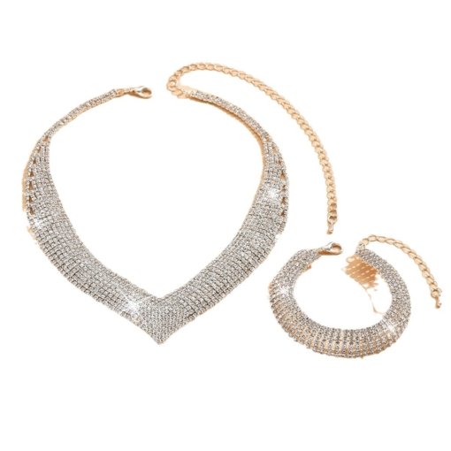 Fashion European and American style Middle East popular atmospheric rhinestone silver plated Bridal Ornament necklace bracelet stretch ring suit dress - Image 5