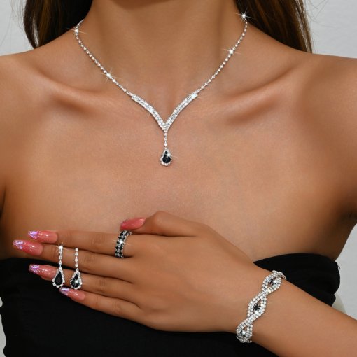 Cross-border e-commerce bride jewelry for girls European and American rhinestone necklace earrings earrings wedding jewelry suit wholesale - Image 14