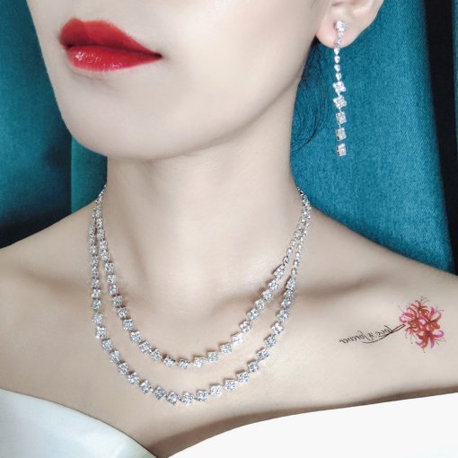 Amazon ornament wholesale hot sale double-layer rhinestone suit necklace earring bracelet women's wedding match - Image 4