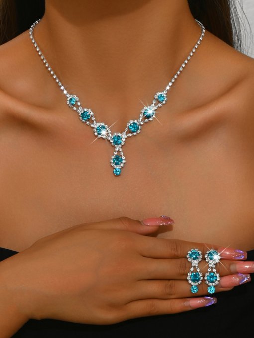 Brand New Bridal Ornament wholesale jewelry suit silver rhinestone women's necklace earrings bracelet wedding accessories - Image 9
