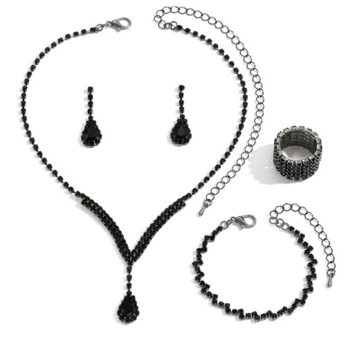 Cross-border e-commerce bride jewelry for girls European and American rhinestone necklace earrings earrings wedding jewelry suit wholesale - Image 5