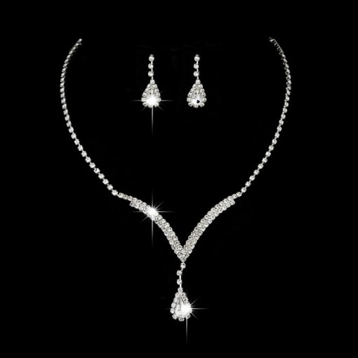 Cross-border e-commerce bride jewelry for girls European and American rhinestone necklace earrings earrings wedding jewelry suit wholesale - Image 6