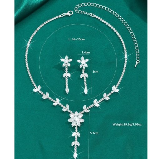 European and American sexy dinner dress simple all-match clavicle chain necklace zircon rhinestone flower necklace and earrings suite - Image 5
