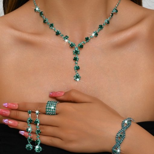 Jewelry suit brand new shiny inlaid full Diamond women's wedding supplies ornament necklace earring bracelet ring - Image 2
