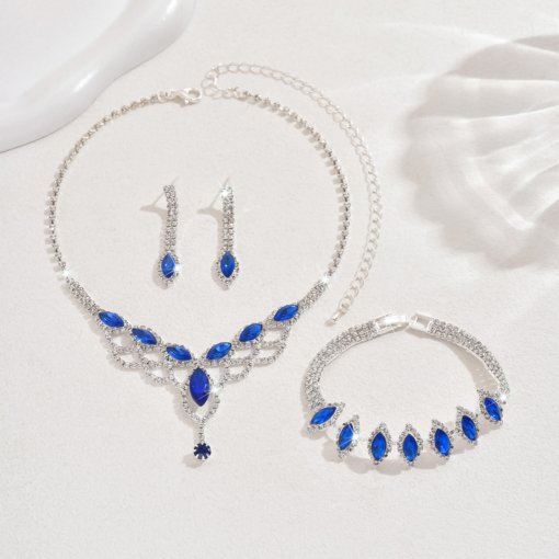 Fashionable simple full diamond Super Flash drop-shaped mesh necklace earrings bracelet ornament bridal elegant accessories - Image 5