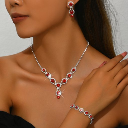 Brand New Bridal Ornament wholesale jewelry suit silver rhinestone women's necklace earrings bracelet wedding accessories - Image 11