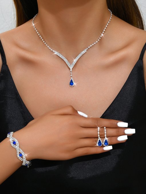 Cross-border e-commerce bride jewelry for girls European and American rhinestone necklace earrings earrings wedding jewelry suit wholesale - Image 17