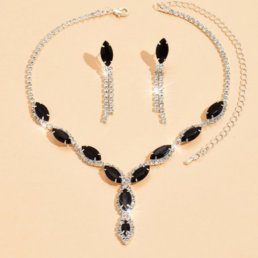 Cross-border jewelry wholesale personalized color horse eye water drop necklace tassel earrings bride suit necklace ear stud - Image 8