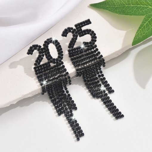 Amazon hot selling 2025 digital fashion Lady temperament trend digital tassel earrings party earrings jewelry - Image 4