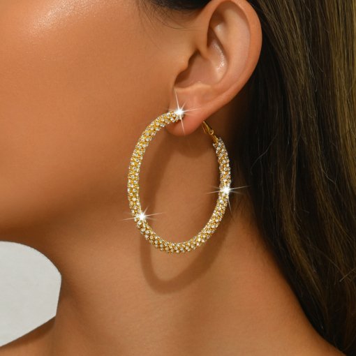 Affordable luxury fashion Diamond-embedded big earrings female European and American exaggerated winding round earrings ear ring earrings personality minimalist elegant earrings - 图片 7