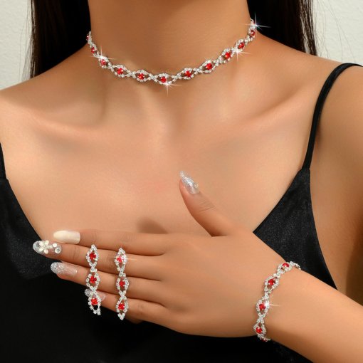 Simple jewelry suit European and American fashion formal dress accessories rhinestone multicolor necklace earring bracelet suit