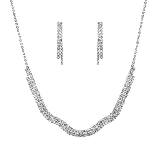 Cross-border hot sale jewelry bridal set of ornaments three-piece set necklace ear stud bracelet full diamond electroplated silver ladies - Image 5