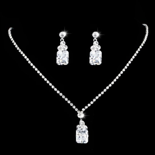 Fashion zircon earrings necklace bracelet four-piece set flash top grade Women's Party dinner can be worn daily - 图片 6