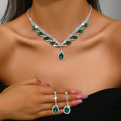 Foreign trade Jewelry factory wholesale europe and america cross border luxury rhinestone super beautiful necklace and earrings suite Jewelry set - Image 6