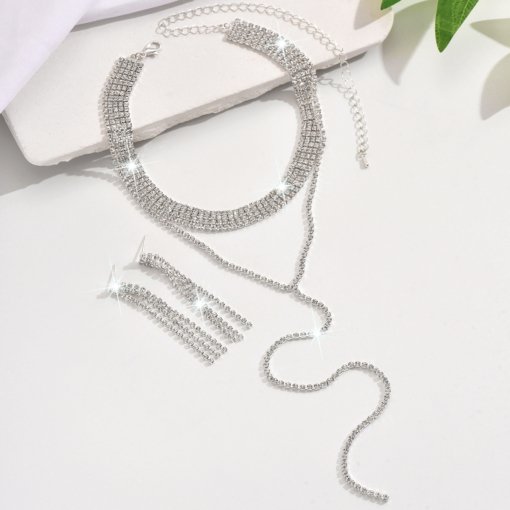 Europe and America cross border new full diamond multi-layer necklace fashion simple style long tassel necklace clavicle chain female accessories wholesale - Image 5