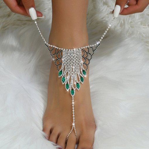 Hot Selling anklet finger rhinestone foot ornaments Europe and America cross border Beach multi-layer tassel bride super hot all-match - 图片 2