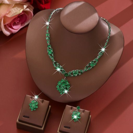 Heavy industry zircon luxury necklace and earrings suite skirt wear pink love live jewelry stylish water drop pendant - Image 4