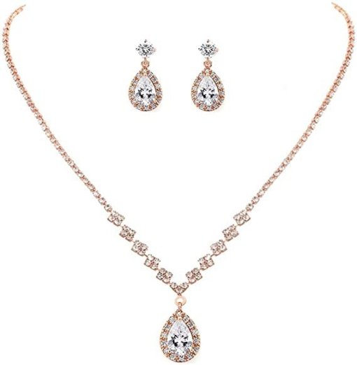 Bright full rhinestone zircon water drop necklace eardrops bride wedding jewelry shooting jewelry suit wholesale - 图片 13