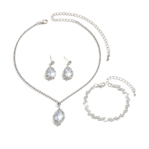 Bridal Europe and America cross border jewelry zircon water drops necklace earring bracelet accessories set meet women's daily party - Image 5